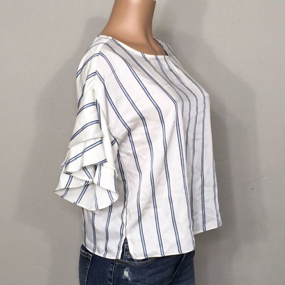 NEW. Vince Camuto stripe blouse with flutter sleeve. NWT - Picture 3 of 8